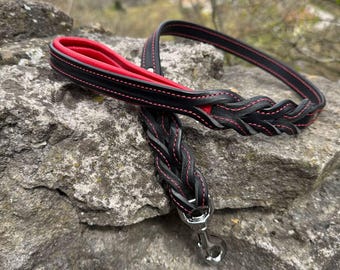Short Leather Traffic Leash with Braided Detail and Soft Padded Handle, Professional Heavy Duty Lead for Large Dogs, 18 / 24 / 33 Inches