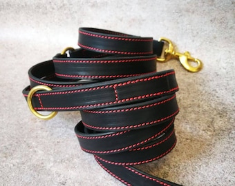 Guinzaglio per cani in vera pelle multiuso e resistente, guinzaglio per cani in pelle spessa 1 pollice di larghezza, composto da 2 strati di pelle, guinzaglio per cani con 3 anelli, guinzaglio per cani