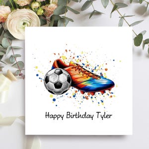 Cartão de aniversário de futebol para filho, sobrinho, neto, irmão, primo, cartão de aniversário de chuteira de futebol para fã de futebol, cartão para ele OTR87