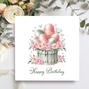 Carte d'anniversaire florale pour elle, élégante carte de conception de bouquet de ballons pour ami, soeur, fille, belle-soeur, belle-fille,