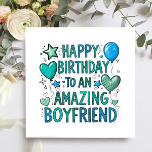 Carte d'anniversaire de petit ami, joyeux anniversaire à un incroyable petit ami avec un design ballon bleu audacieux