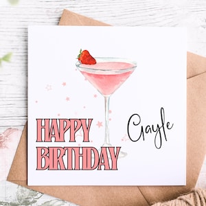 Biglietto di auguri di compleanno personalizzato per cocktail, perfetto per un'amica o una sorella