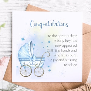 Carte de félicitations pour les nouveaux parents, carte de bienvenue pour bébé, carte de voeux pour nouveau-né sur le thème bleu