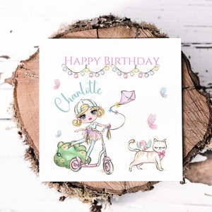 Lindo cartão de aniversário personalizado para menina, lindo cartão para filha, sobrinha, neta, cartão de feliz aniversário personalizado com nome