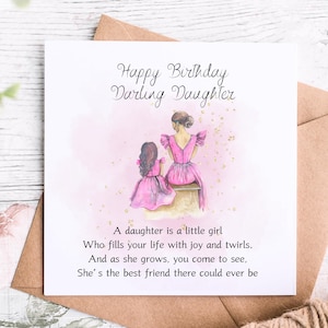 Cartão de aniversário para filha querida, cartão para mãe e filha com lindo poema