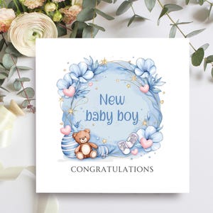 Gefeliciteerd nieuwe babyjongen, welkom nieuwe babykaart, gefeliciteerd met de geboorte van je zoontje