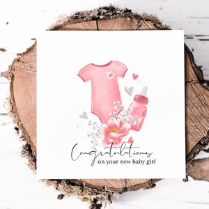 Biglietto rosa per neonata, biglietto di congratulazioni per i neo-genitori per la nascita della neonata, biglietto per un'amica, sorella con un neonato