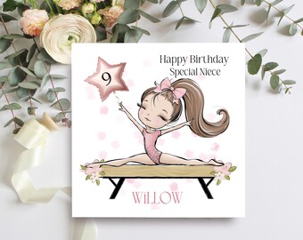 Personalised Gymnast Birthday Card for Special Niece, Customised With Age and Name, Cute Card For Little Gymnastic Fan