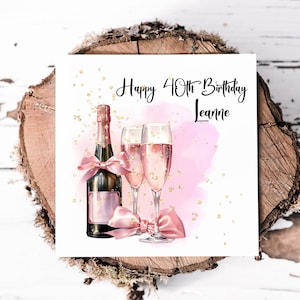 Biglietto di auguri per il 40° compleanno personalizzato con il nome per lei, grazioso biglietto di auguri rosa champagne per il suo giorno speciale, per celebrare un compleanno importante