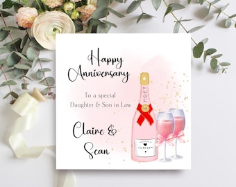 Personalized Daughter & Son-in-Law Anniversary Card: Pink Champagne