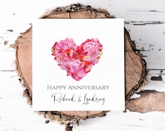 Personalised Floral Heart Anniversary Card, Card With Name For Couples Wedding Anniversary, Anniversary Card For Friends, Parents, Sister