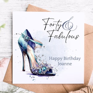 Quaranta e favoloso biglietto di compleanno personalizzato con nome per amica, sorella, figlia, nipote, nipote, biglietto di compleanno glamour per lei