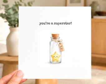 You’re a Superstar Card, Well Done Card, Congratulations Card, Encouragement Card, Cute Star Jar Card, Positive Support Card