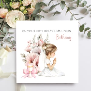 Carte souvenir personnalisée de première communion pour fille, nièce, petite-fille ou filleule