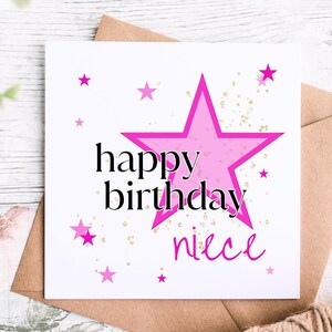 Carte d'anniversaire rose nièce étoilée