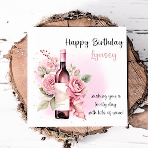 Jolie carte d'anniversaire florale rose sur le thème du vin, carte magnifique pour maman, soeur, tante ou nièce, carte personnalisée sur mesure