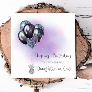 Carte d'anniversaire pour belle-fille avec bouquet de ballons, cartes pour son anniversaire, autres relations disponibles