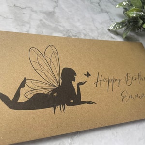Buste regalo personalizzate per il compleanno delle bambine, portafoglio porta soldi con silhouette di fata personalizzato con nome delle bambine, regali di compleanno personalizzati