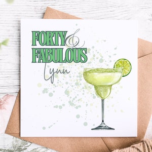 La quarantaine et la fabuleuse carte d'anniversaire personnalisée pour elle, jolie carte d'anniversaire sur le thème des cocktails pour ses 40 ans