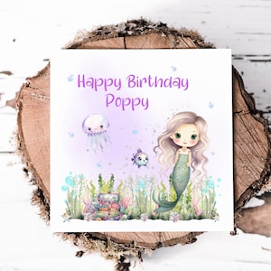 Personalised Mermaid Birthday Card For Her, Under The Sea Castle Card For Daughter, Granddaughter, Niece, Cousin, Goddaughter, Friend