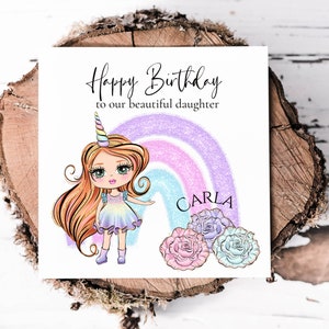 Cartão de aniversário personalizado para filha com boneca de moda personalizável, para nosso lindo cartão de aniversário de filha
