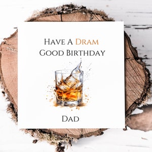 Tarjeta temática de whisky "Papá, tómate un trago" para tu cumpleaños, ideal para regalar a un padre amante del whisky en su día especial.