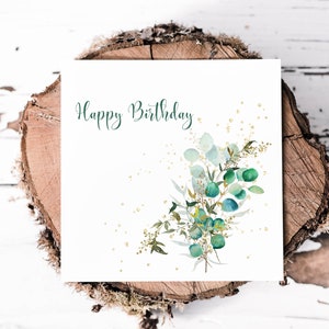 Cartão de aniversário para ela com galho de eucalipto aquarela verde esmeralda, lindo cartão de aniversário para amiga, tia, cunhada