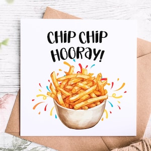 Verjaardagskaart met grappige frietjesthema, perfect voor een liefdevolle vriend, broer of zus, grappige verjaardagskaart voor hem of haar, hoera Chip Hoera