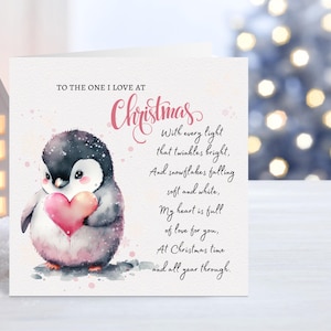 Carte de Noël Pour la personne que j'aime, adorable carte de pingouin pour partenaire avec un couplet sincère, carte de Noël pour petit ami ou petite amie