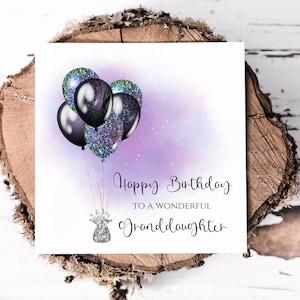 Tarjeta de cumpleaños para nieta con diseño de globo brillante impreso, bonita tarjeta de cumpleaños para una nieta encantadora,