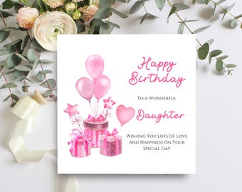 Daughter Birthday Card, Pink Balloon Design, Daughter Special Day