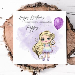 Cartão de aniversário personalizado para neta com boneca fofa, cartão bonito para neta linda, mudança de pele, cabelo e cor dos olhos
