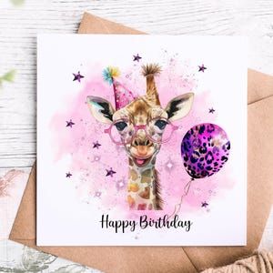 Carte d'anniversaire animal fête girafe pour elle, carte d'anniversaire amusante au design fantaisiste pour ami, nièce, soeur anniversaire, carte pour amateur de girafe