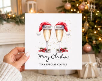 Personalised Couple Christmas Card, Special Couple Xmas Card, Champagne Christmas Card, Custom Names Festive Card, Couple Greeting Card