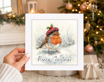 Robin Christmas Card, Scottish Robin Xmas Card, Tartan Christmas Card, Cute Festive Bird Card, Traditional Merry Christmas Card