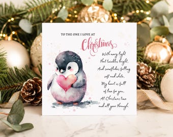 One I Love Christmas Card, Romantic Christmas Card, Penguin Xmas Card, Christmas Card for Partner, Husband Wife Boyfriend Girlfriend