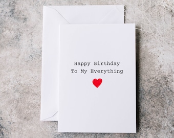 Happy Birthday To My Everything Simple Minimalist Birthday Card For Husband Or Boyfriend Happy Birthday Love Heart Card For Wife Girlfriend