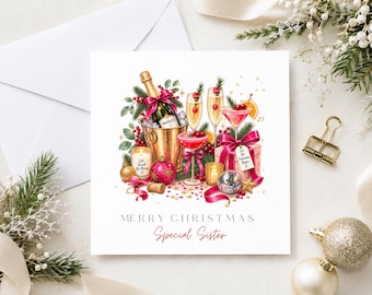 Special Sister Christmas Card, Merry Christmas Sister Card, Prosecco Cocktail Festive Card, Luxury Christmas Card for Sister