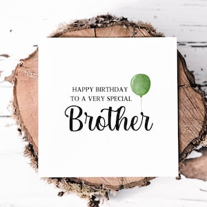 Cartão especial de feliz aniversário para irmão com balão verde, saudação simples, atenciosa e elegante para o aniversário do irmão