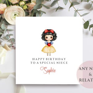 Cartão de aniversário de princesa personalizado, cartão impresso personalizado com nome para sobrinha, filha, neta