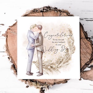Cartão de dia de casamento para filho e seu novo marido, parabéns Sr. e Sr. no dia do seu casamento, presentes de casamento e cartões para o casal feliz