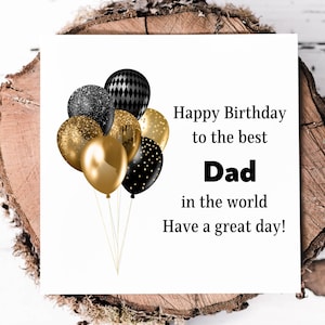 Tarjeta de feliz cumpleaños al mejor papá del mundo, tarjeta de cumpleaños para papá en negro y dorado