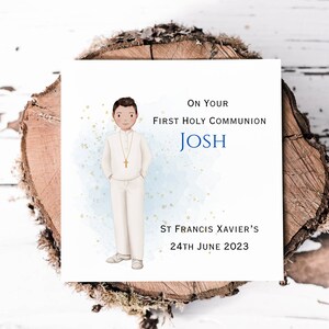 Carte de première communion personnalisée pour fils ou petit-fils, carte de communion souvenir pour garçons, couleur de cheveux à personnaliser en fonction du destinataire