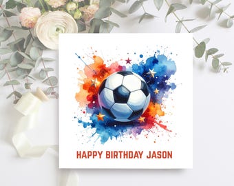 Football Birthday Card Personalised Name, Soccer Birthday Card for Boys, Kids Football Card, Sports Birthday Card for Him Custom