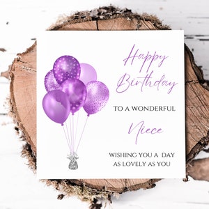 Carte d'anniversaire nièce, impression mauve et argent, carte d'anniversaire effet pailleté pour une nièce merveilleuse, jolie carte d'anniversaire pour son jour spécial