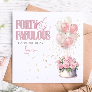 Bellissimo biglietto di auguri di compleanno per quarant'anni con palloncini e fiori per sorella, amica, nipote, nipote, biglietti di auguri per il 40° compleanno per lei