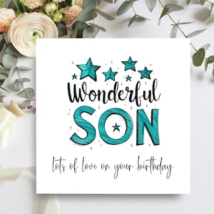 Maravillosa tarjeta de feliz cumpleaños para tu hijo, tarjeta con mucho amor para tu cumpleaños.