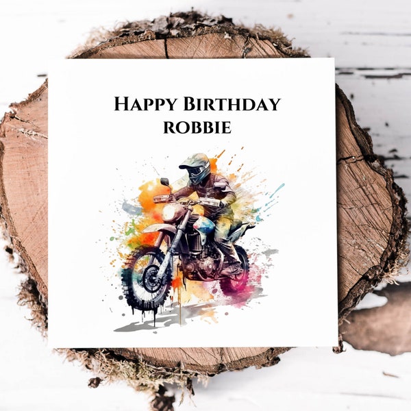 Personalised Motorbike Birthday Card For Him, Colour Splash Motorcycle Card With Name For Son, Grandson, Nephew or Brother, For His Birthday