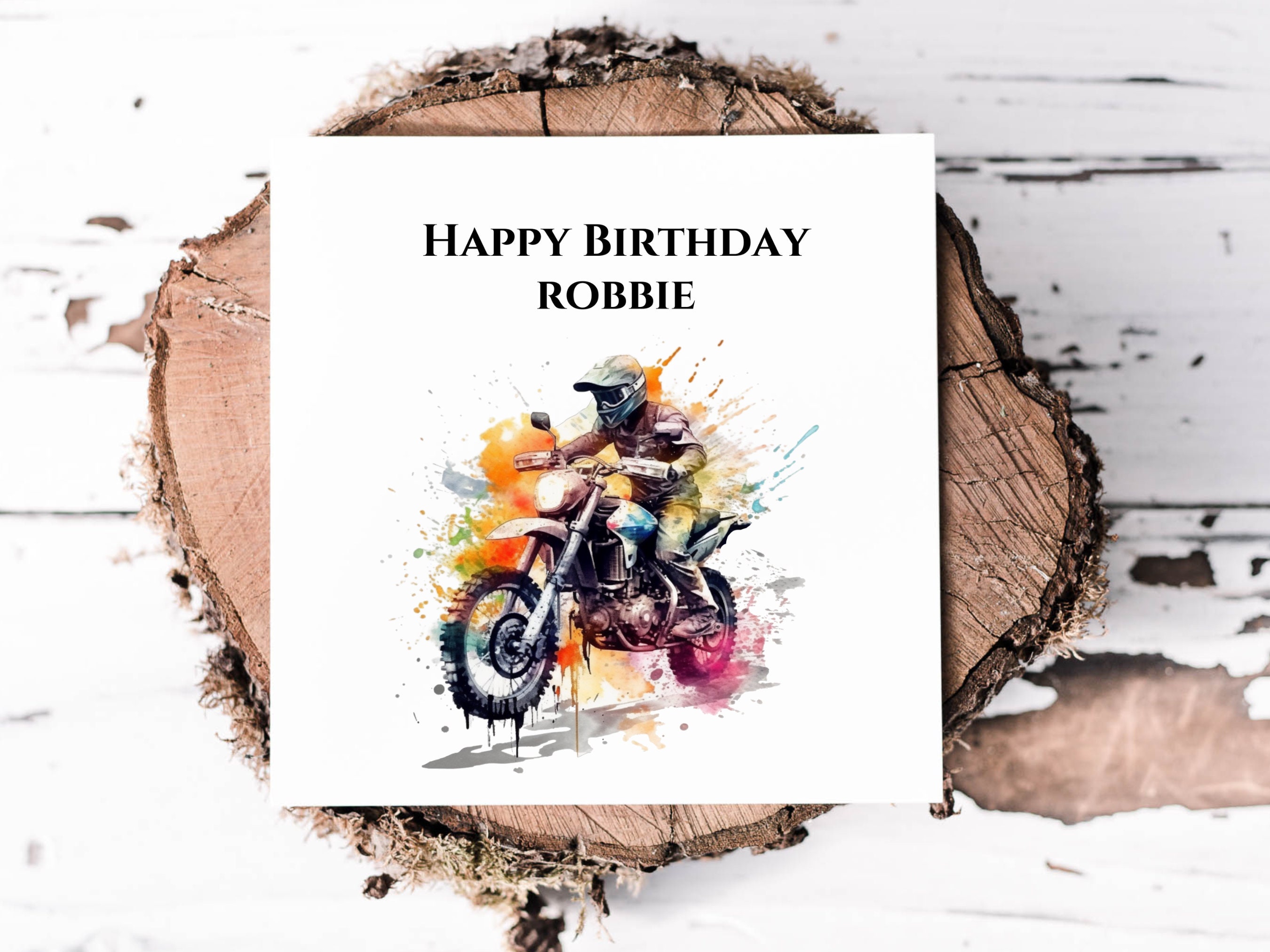 Tarjeta De Cumpleaños De Moto Personalizada: Diseño De Moto Con Toques De Color - España