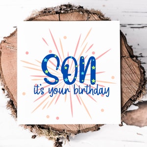 Tarjeta de cumpleaños para hijo con estrellas azules y verdes, tarjeta de cumpleaños para su hijo para su día especial, tarjetas hechas a mano para él
